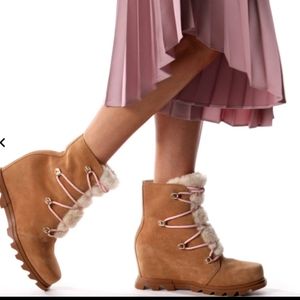 SOREL Joan of Arctic III Genuine Shearling Trim Waterproof Wedge Boot